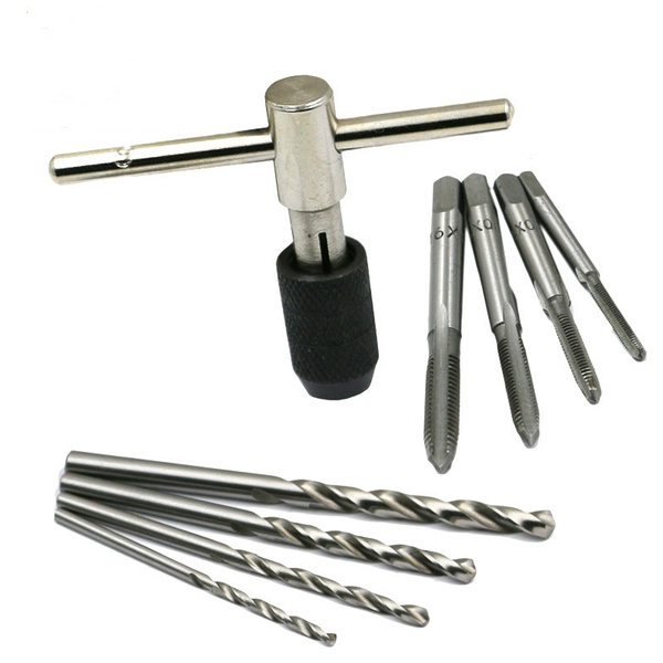 9Pcs/Set T Type Machine Hand Screw Thread Taps Reamer with Drill Bits and Wrench