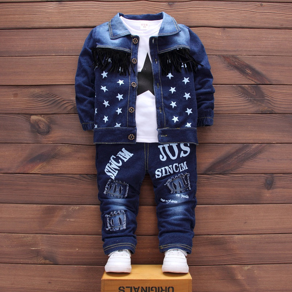 3pcs Baby Boy Kids Toddler Blazer Suit Coat+Shirt+Jeans Pants Clothes Outfit Set 