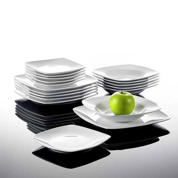 MALACASA JULIA 18PCS Porcelain Service Set Dessert Soup Dinner Plate Cream White
