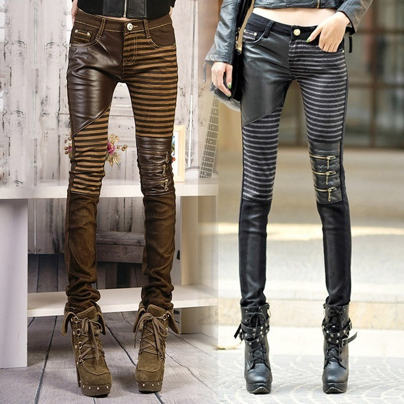 Fashion PU leather Jeans For Women Fashion Casual Pants Woman Denim ...
