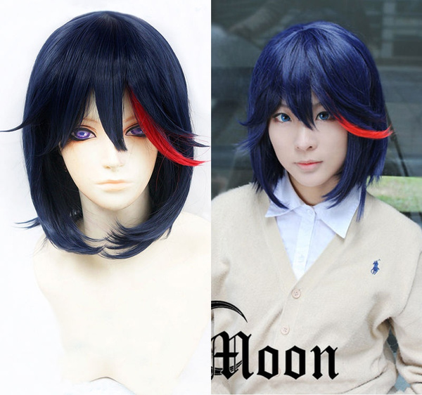 Anime Kill la kill Matoi Ryuko Dark Blue Mixed With Red Cosplay Hair Wig S017