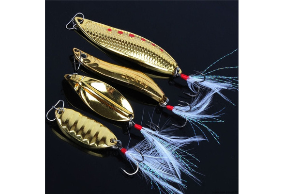 Cheap Metal Fishing Spoons Lure with Treble Hooks and Feathers Bait Suit  for Bass Saltwater and Freshwater