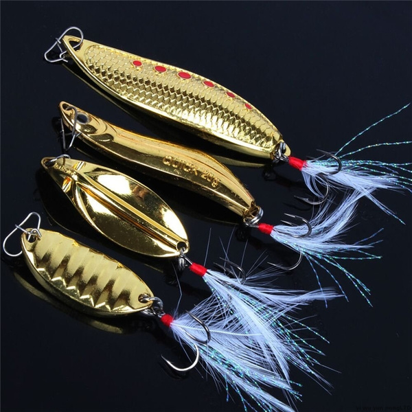Hard Fishing Lures Gold Metal Casting Fishing Spoons with Treble