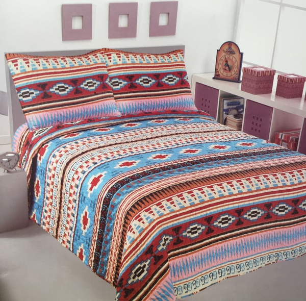 3 Piece Aztec Mesa Western Star Design Quilt BedSpread Comforter Bedding Set 