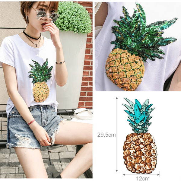 Sequins Iron On Patch Pineapple Embroidery Patch Sewing Fabric Sticker For  Clothes Motif Applique Apparel Accessories