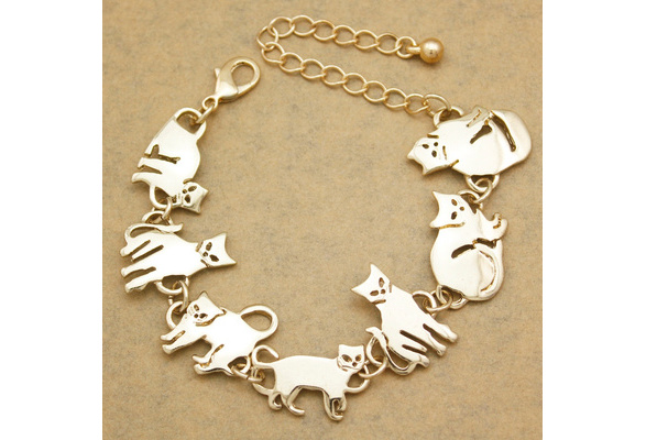GiftJewelryShop Gold Plated Egyptian Bastet Cat Bracelet Link Photo Italian Charm