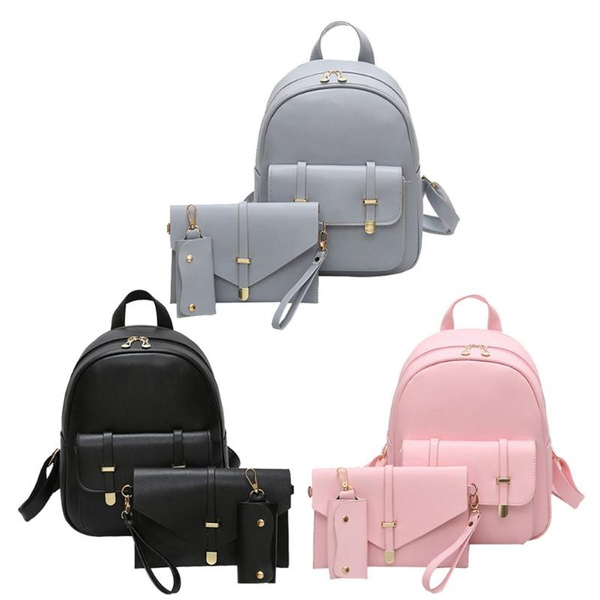 Women PU Leather School Backpack+Shoulder Bag+Card Holder Purse | Wish