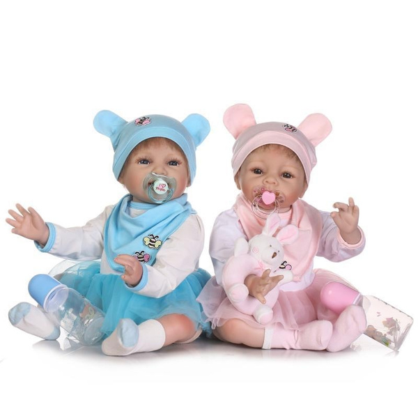 22''Realistic Reborn Twin Silicone Dolls Boys Girl Vinyl Baby Doll Newborn Dolls 