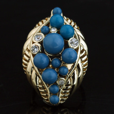 goldplated, Turquoise, crystal ring, Women Ring