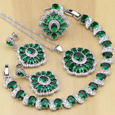 Women, greenemerald, greengemstonejewelryset, Jewelry