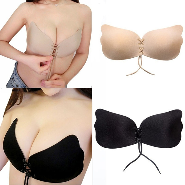 Basstop Self-adhesive Push Up Strapless Backless Silicone Gel Invisible Bra  For Women, C Cup, Black, Backless Gel Bra