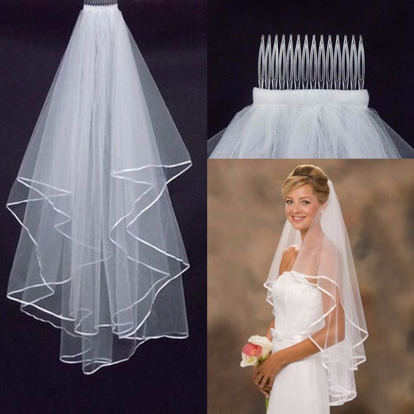 White Wedding Veil, Short Veil, White Wedding Veils. 