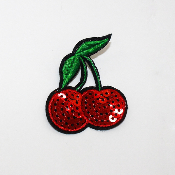Cherry Sequin Embroidery Sew On Iron On Patch Badge Fabric Applique Bag Crafts 