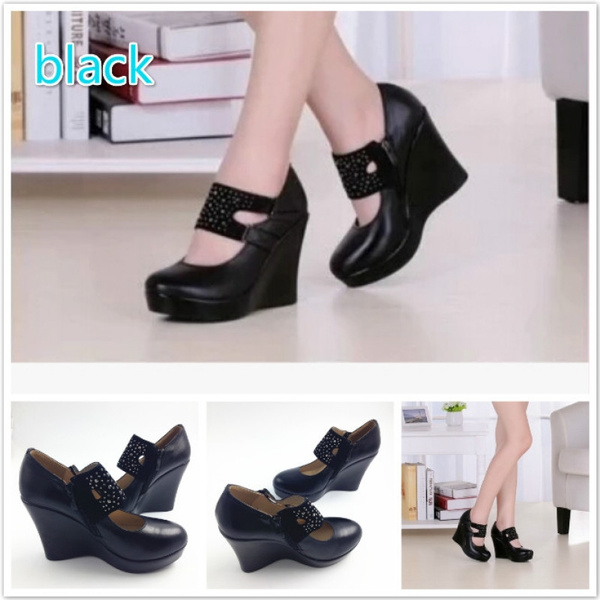 Comfortable black best sale wedges for work