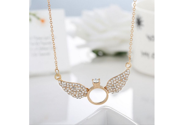 Angel Wings Ring Necklace Pendant diamond alloy simple street