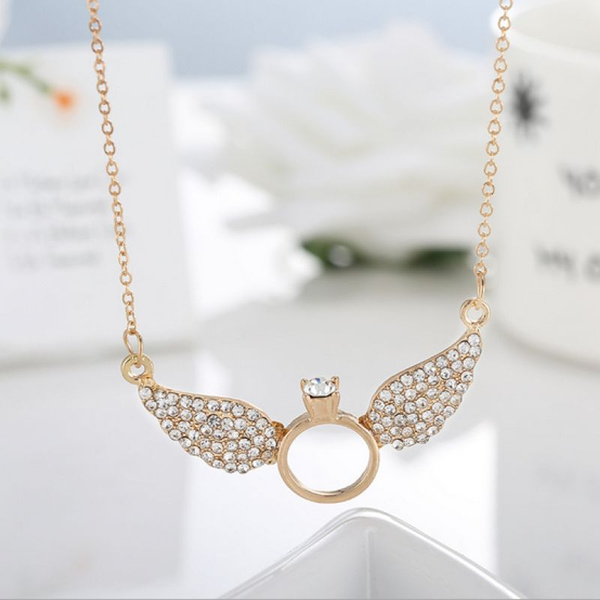 Overtreffen Uitbarsten Inconsistent Angel Wings Ring Necklace Pendant diamond alloy simple street | Wish