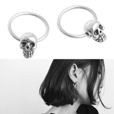 1 Pair Stainless Steel Skull Round Hoop Loop Earrings