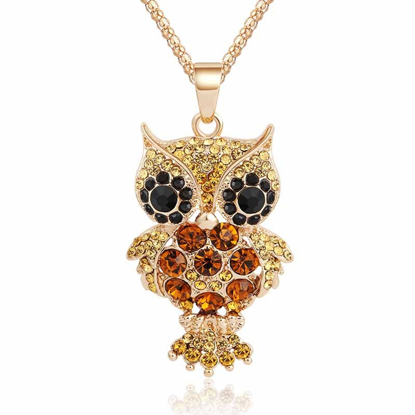 Orange Owl Pendant Necklace With Chain Costume Jewellery Women's Ladies Necklace 