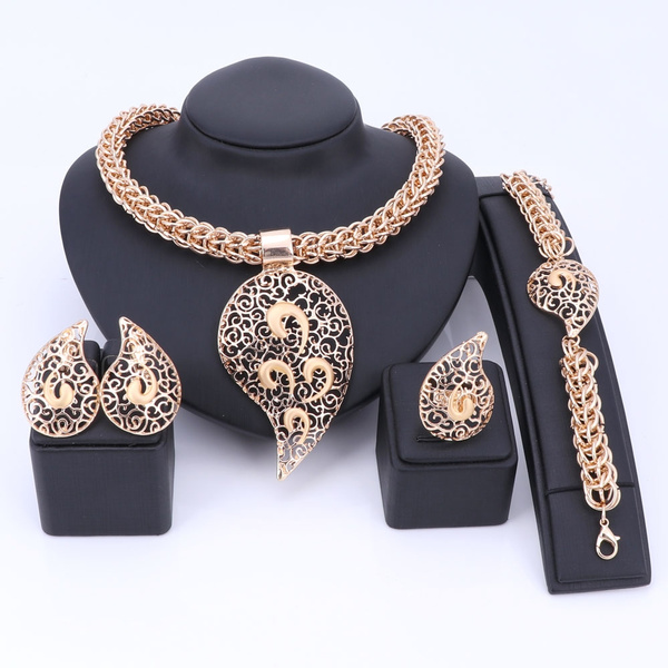 African Costume Necklace Set Party Fashion Women Dubai Gold Plated Jewelry Sets
