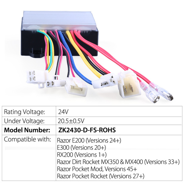 24V Controller for Razor E200(V24+), E300(V20+), MX350, MX400 Dirt ...