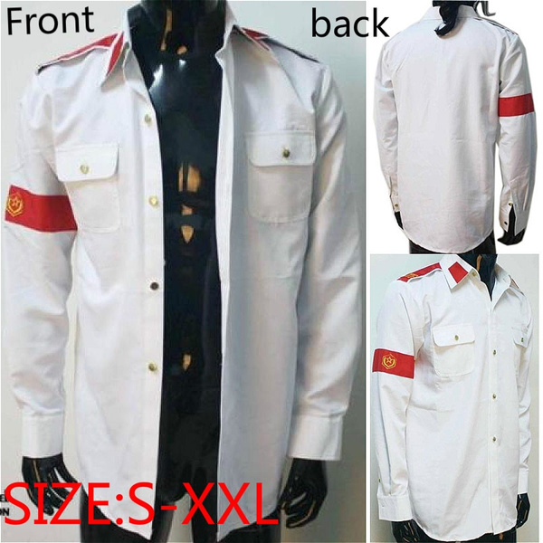 MJ Michael Jackson Cos Classic CTE Man in Mirror White Shirt Badge Anti-war Top 