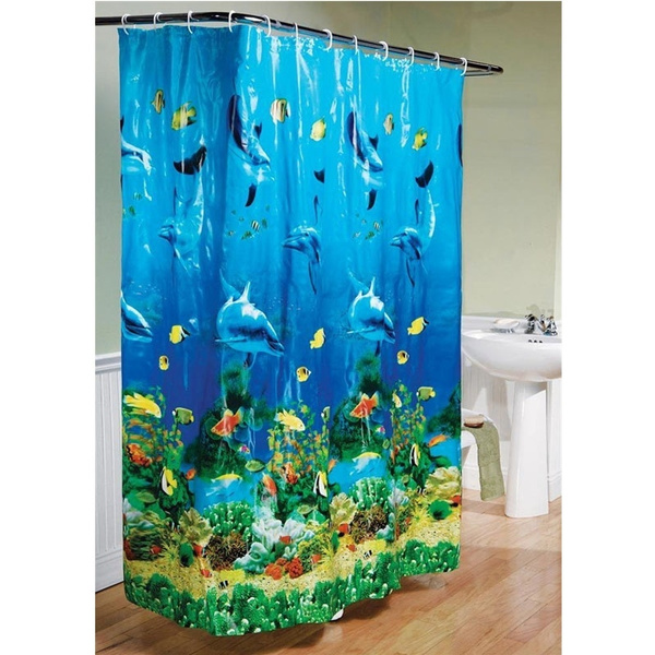 180x180cm Tropical Beach Dolphin Sea, Ocean Themed Shower Curtain Hooks