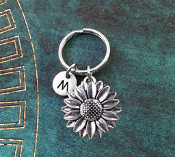 Sunflower Keychain, Sunflower Charm, Flower Keychain, Personalized Keychain, Initial Keychain, Initial Charm, Customized, Monogram