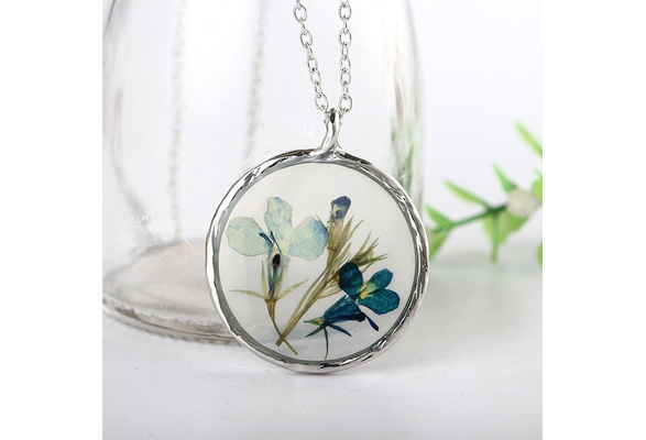 Fashion Wish Natural Real Dried Flower Resin Glass Pendant Necklace Jewelry Gift