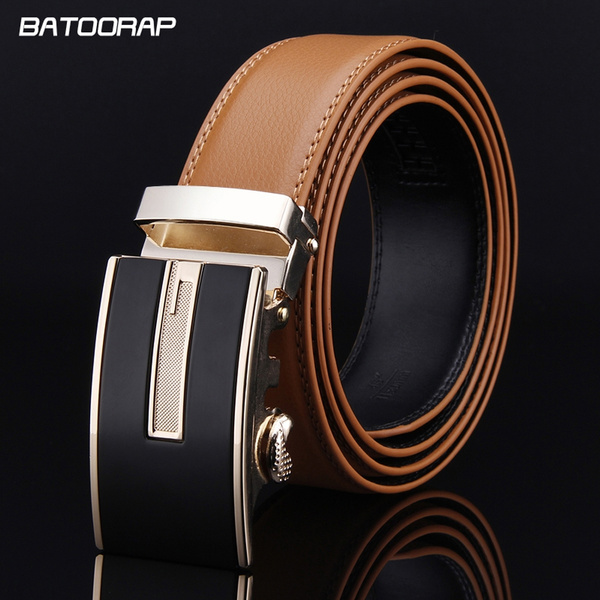 High Quality Orange Genuine Leather Mens Belts Automatic Buckles