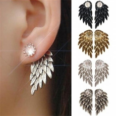 New Women's Vintage Punk Angel Wings Alloy Crystal Stud Earrings Fashion 4 Colors Stud Earrings for Party Club Wholesale Jewelry
