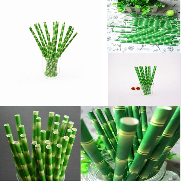 Green Bamboo Pattern 25pc Paper Straws