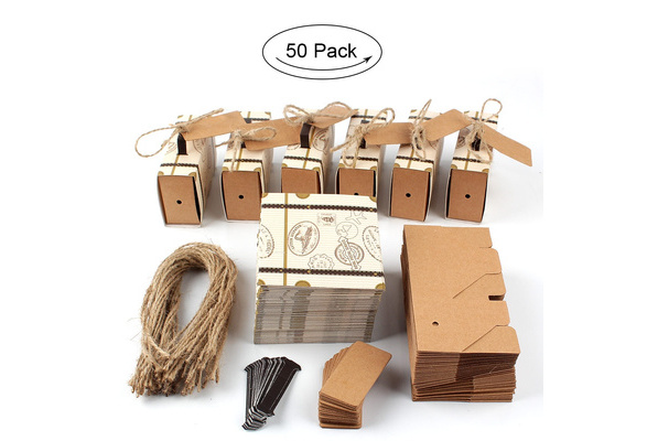 Yalulu 50pcs Mini Suitcase Kraft Paper Candy Box Rustic Wedding Favors Candy Holder Bags Wedding Party Gift Boxes with Blank Tags Burlap Twine 