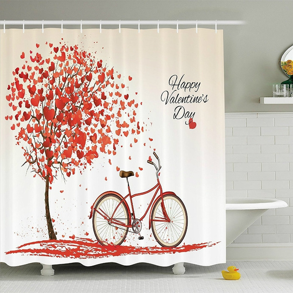 Valentine S Day Decor With Shower Curtains Romantic Tree Bike And Petal Heart Art Deco Polyester Cloth Bathroom Decorated Shower Curtains 72 W X 78 L Wish