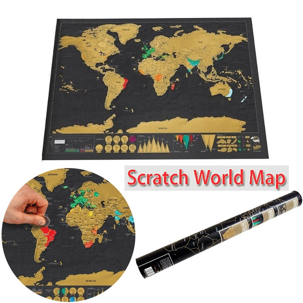 1Piece Black Mapa Creative Scratch Off Map Travel Scratch World Map Mapa  Mundi Rascar 82.5 X 59.5cm (Color: Black)