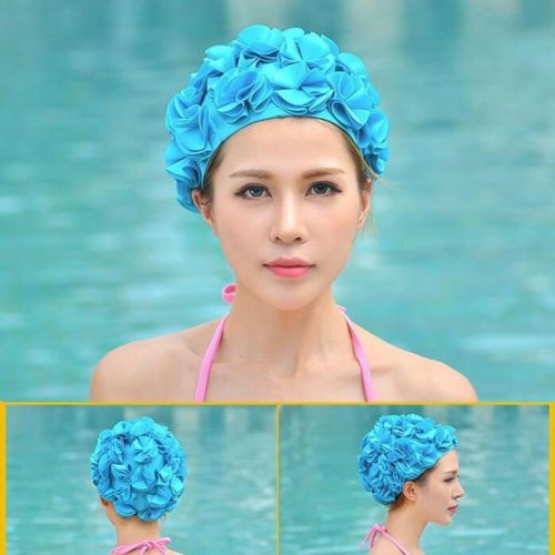 Fashion Ladies Women Floral Swim Cap Petal Retro Swimming Hat Adult Bathing  Cap