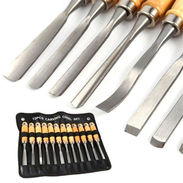 12 PCS Steel Wood Carving Hand Chisel Tool Set Professional Woodworking  Gouges