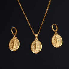 religiousjewelryset, blessedvirginmaryjewelryset, goldplated, gold