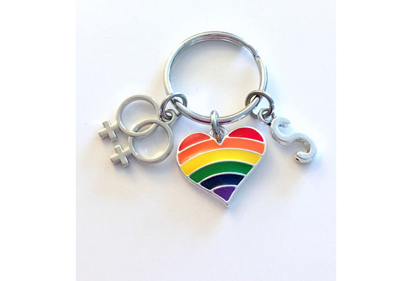 Small Cross Rainbow Neon Keychain Pendant Heart Shaped Key Ring Clip Gift