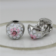 2 style Silver Copper Stopper Beads peach blossom Clip Lock Round DIY European Spacer Metal Bead Fit For P Charms Bracelet