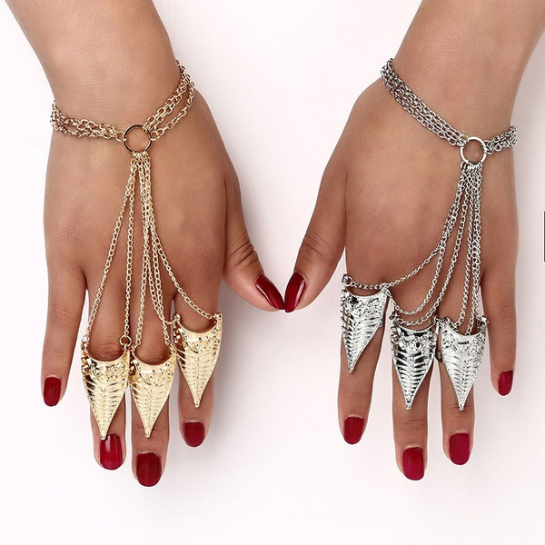 Gold Rhinestone Flower Hallow Slave Chain Link Flexible Rings Joint Fingers  AK | eBay