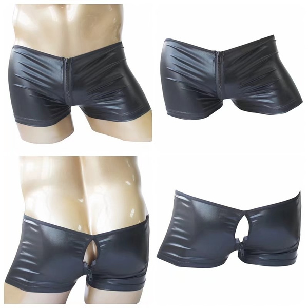 MENS BRIEF GERMANY PATENT LEATHER ZIP FULL CUT BLACK SMALL-X-LARGE