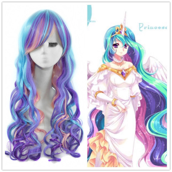 My Little Pony Princess Celestia Cosplay Wig Rainbow Long Curly Hair Wigs |  Wish