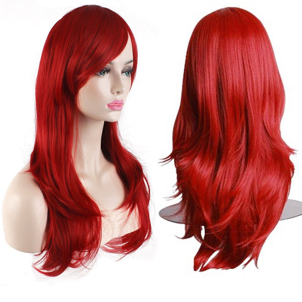 Womens Heat Resistant 28 Inch 70cm Long Curly Hair Wig With Wig Cap Red Wish 5391