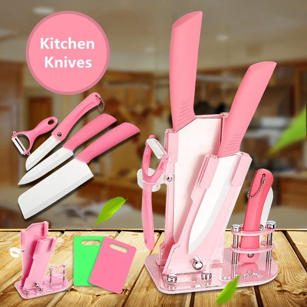 Beauty Pink Ceramic Knife Set Kitchen Knives Cutlery Fruit Knives 3'' 5''  6.5'' + Peeler +Holder