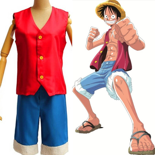 One Piece Cosplay Costume Monkey D Luffy 1st Generation unisex full set  clothes (Vest+Shorts+Hat), roupa do luffy cosplay 