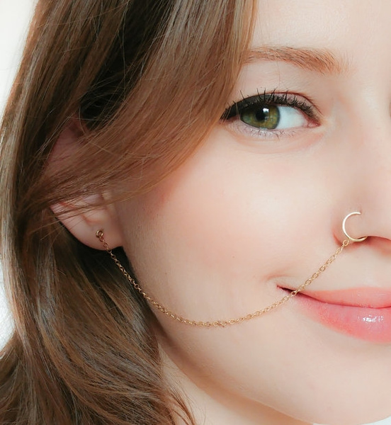 Heavy Bridal Nose Ring With Droplet Chain (Nath)