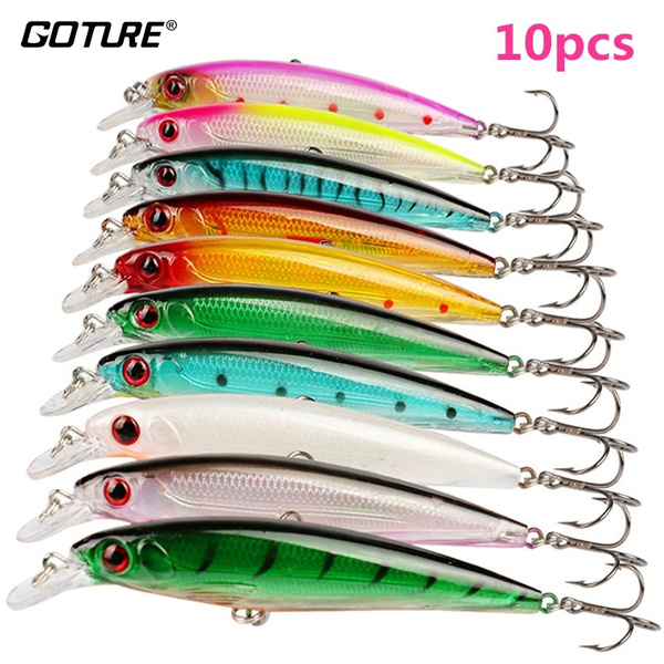 Goture 10pcs Glory Minnow Fishing Lures Minnow Artificial Fish Lure with  Hooks Fishing Bait for Fishing
