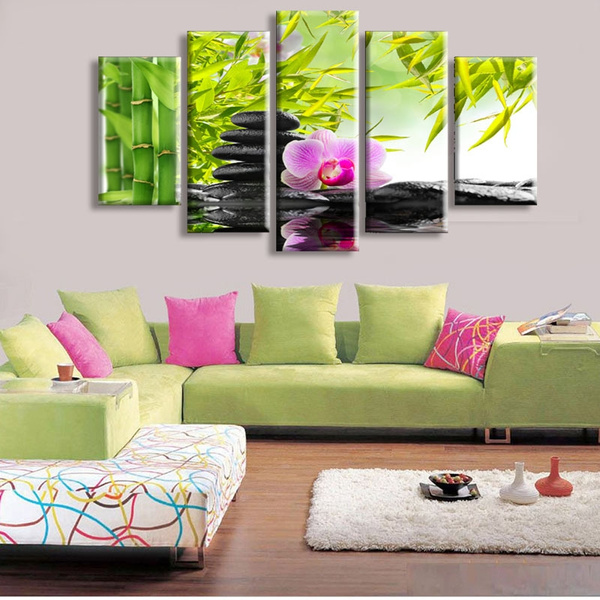 5 Panel Wall Art Botanical Feng Shui, Painting For Living Room Feng Shui