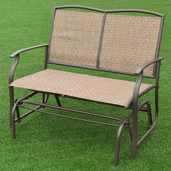 Outsunny 2-Person Wicker Patio Glider Loveseat – Black Rattan Swing Bench For Deck Or Yard