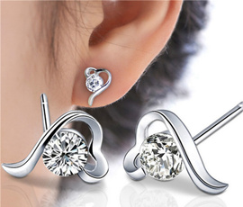  925 Sterling Silver Stud Earrings Women's Lovely Crystal zircon/YJY